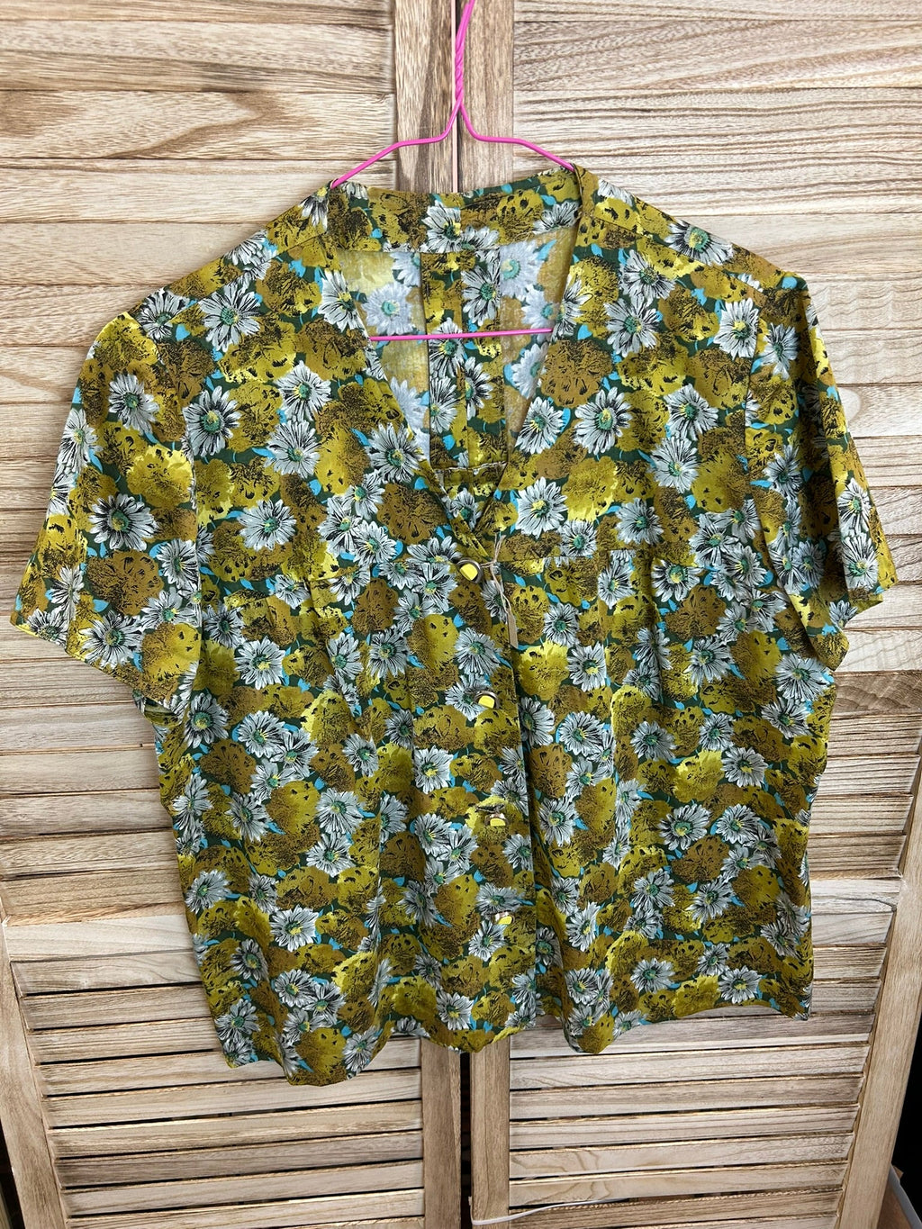 Vintage floral μπλούζα χρυσοπράσινη - εμπρός όψη
