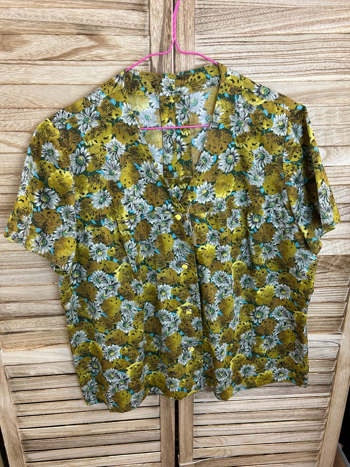 Vintage floral μπλούζα χρυσοπράσινη - εμπρός όψη