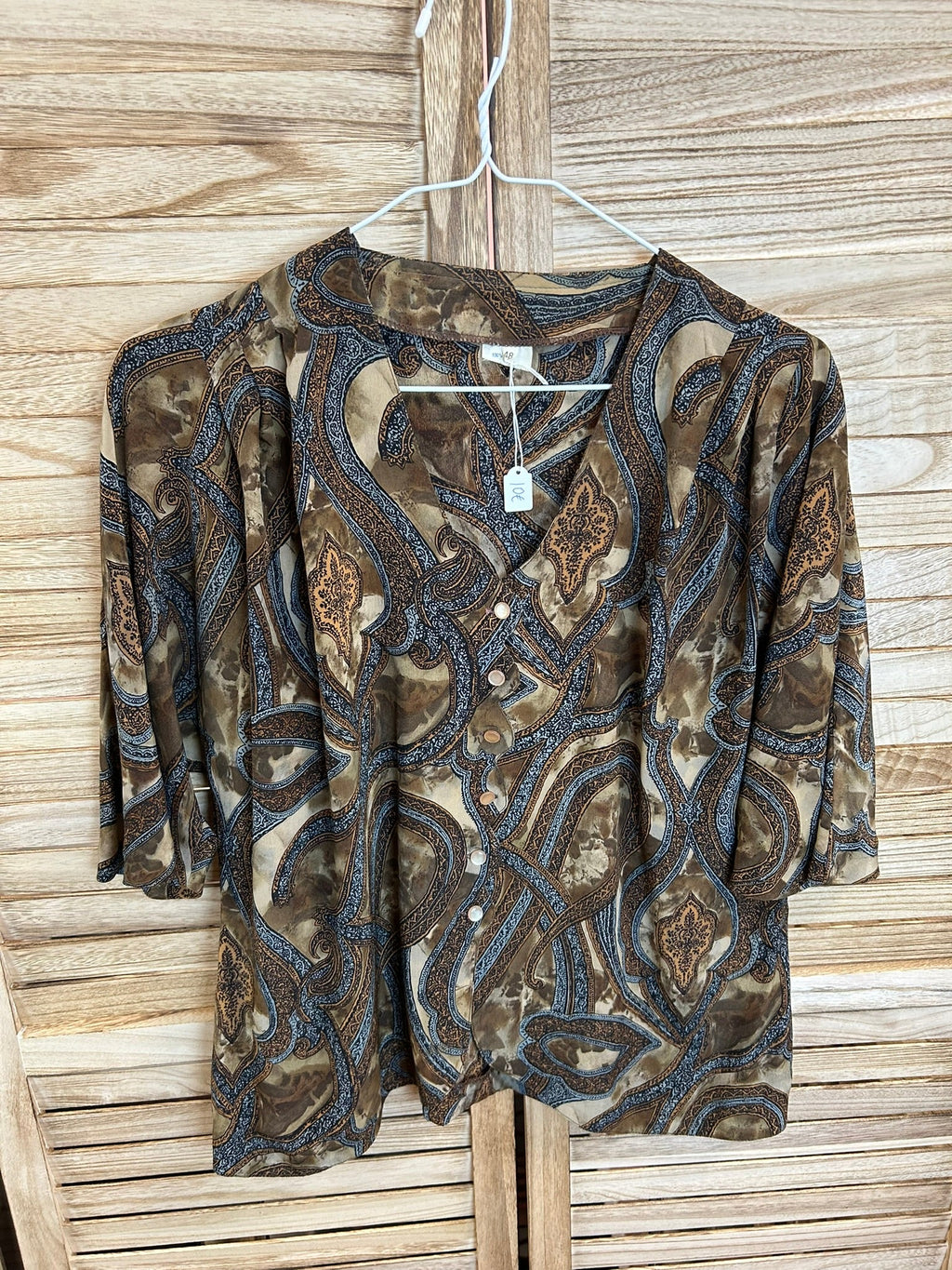 Vintage paisley μπλούζα χακί - ολόσωμη εμπρός όψη