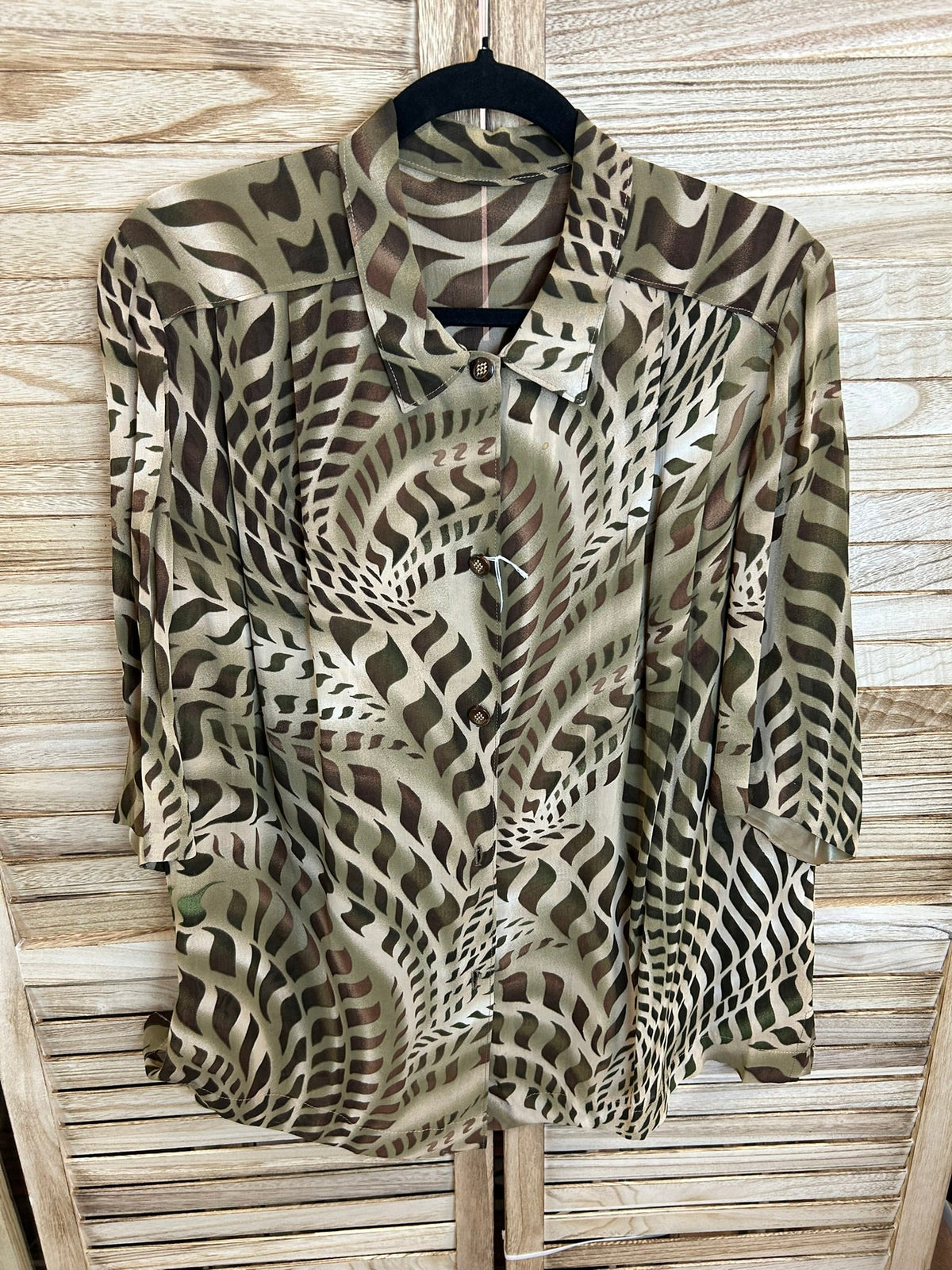 Vintage abstract animal print μπλούζα χακί - ολόσωμη εμπρός όψη