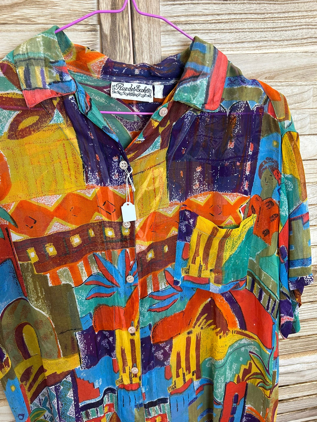 Rue des Écoles vintage shirt - λεπτομέρεια κουμπιών και print