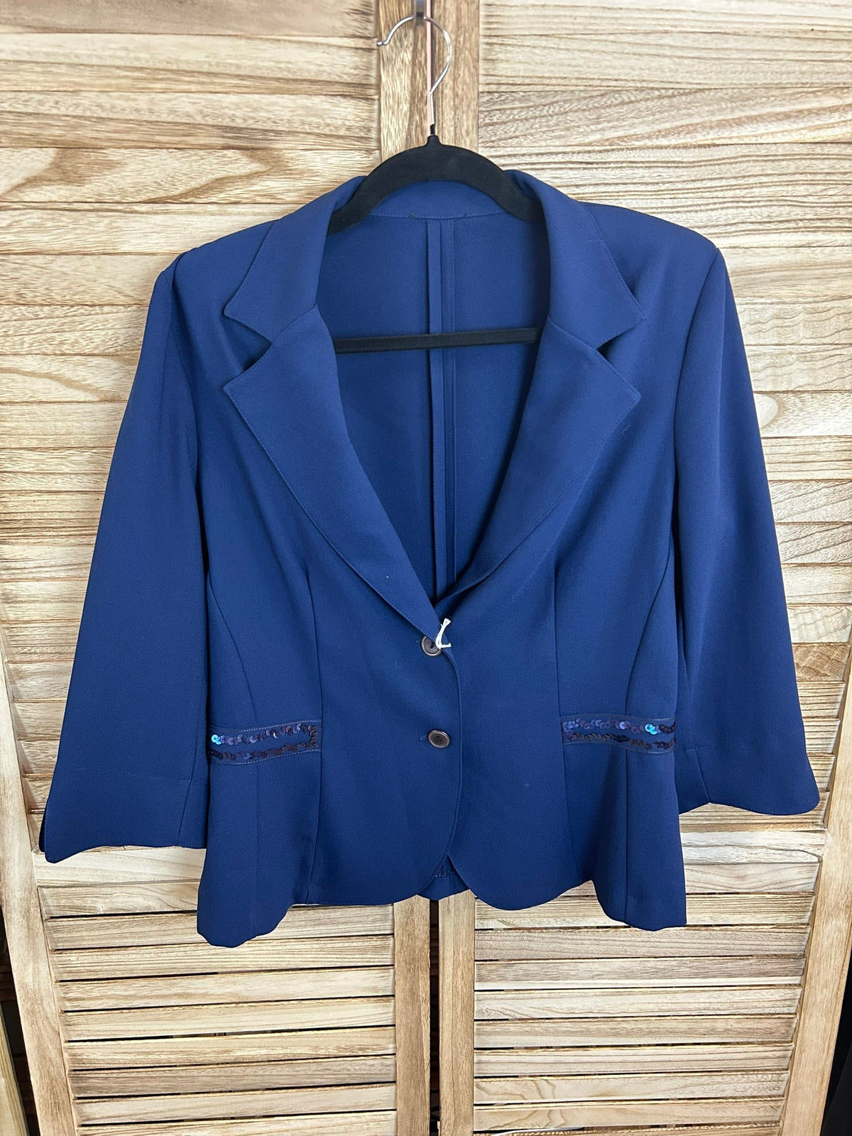 Vintage navy blazer με παγιέτες μπροστά