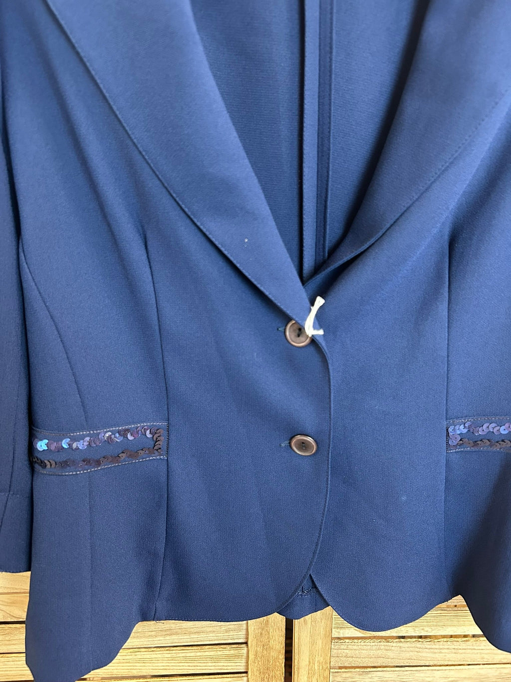 Vintage navy blazer με παγιέτες λεπτομέρεια