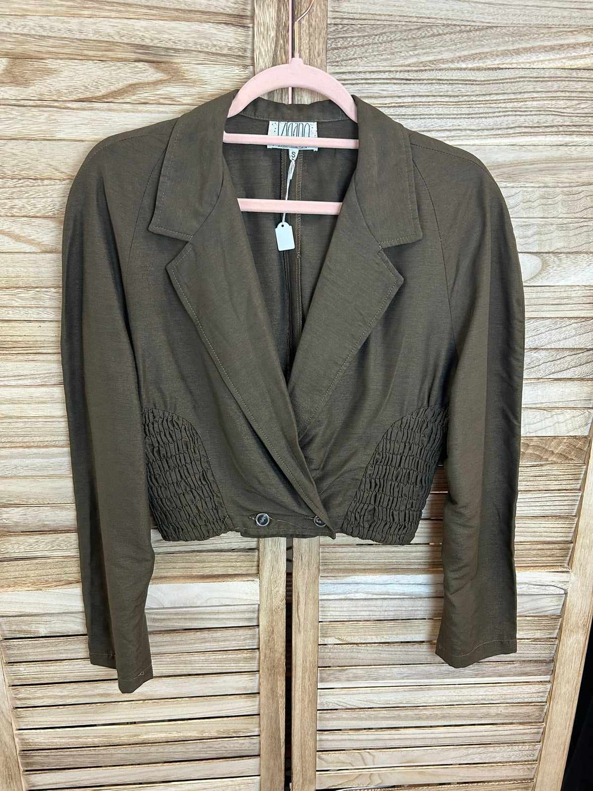 Vintage cropped blazer χακί μπροστά