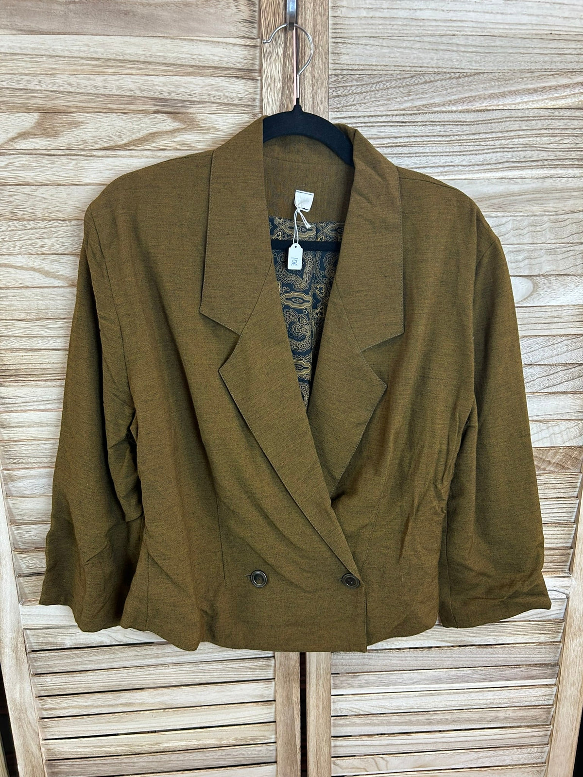 Vintage cropped blazer χακί μπροστά
